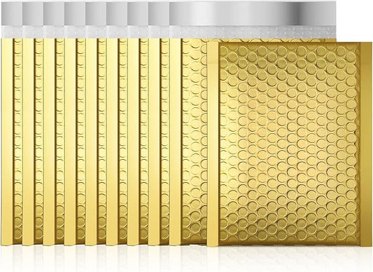 Fuxury Gold Bubble Mailers 6x10 "50 Pack, Strong Adhesion Metallic Bubble Envelopes,Waterproof Padded Envelopes,Durable Padded Mailers,Super Cute Packing for Jewelry, Makeup Supplies,Bulk #0