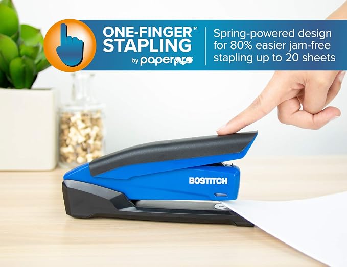 Bostitch Office InPower Spring-Powered Desktop Stapler, 20 Sheet Capcity, Built in Remover, Blue (1122) (Pack of 10)