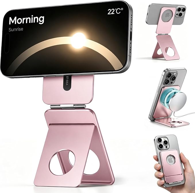 1ST IDEA for Magsafe Tripod, Tripod for iPhone Lightweight Aluminum Alloy & Angle Adjustment & Strong Magnets iPhone Tripod Stand Compatible with 17/16/15/14/13/12 (Included Metal Ring)
