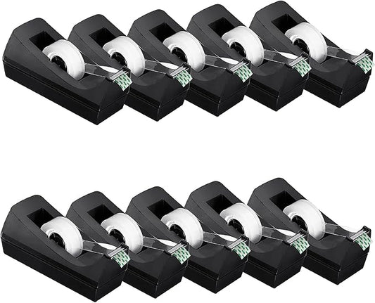 Desk Tape Dispenser with 10 Rolls Clear Tape, Desktop Tape Holder with Non-Slip Nano Adhesive Base, 1 Inch Core Tape Dispenser for Home Office School Supplies