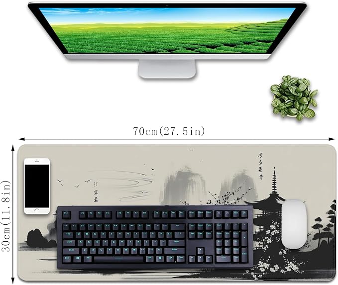 Long Mouse Pad Desk Mats Big Mouse Pad Japanese Computer Pad | Stitched Edges Rubber Non-slip Office Study Gaming Keyboard Laptop PC Large XL Extended