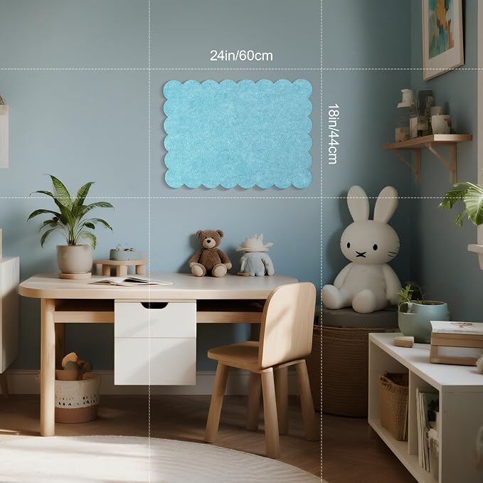 Scalloped Bulletin Board 24x18 inches, Decorative Felt Pin Board for Wall | Cute Cork Board Alternative with Push Pins, Foldable Display Vision Board for Photos, Notes & Reminders