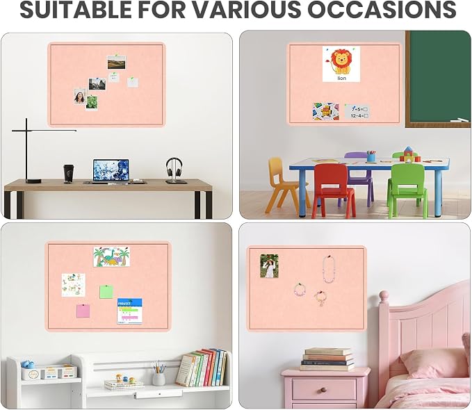 Large Bulletin Board 72" x 48" Felt Cork Board - Decor Pin Board, Pink | Cork Board Alternative for Wall, Foldable Self-Adhesive Vision Board Prayer Board with Pushpins for Home Office Classroom