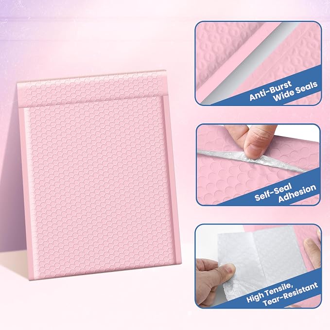 Fuxury Bubble Mailers 10x13 Inch Light Pink 25 Pack Opaque Padded Envelopes | for Clothing, Books, Makeup & Accessories, Self Seal Shipping Bags for Small Business