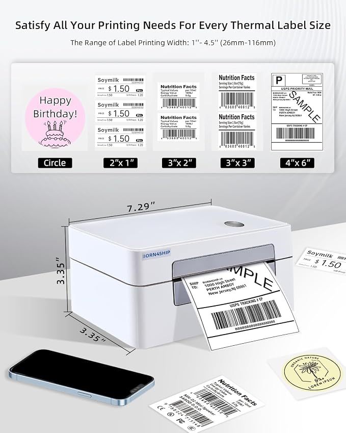 4x6 Thermal Shipping Label Bluetooth Printer for Business, Gray | Supports Amazon shipping. Compatible with iPhone, Android, iPad, Windows and macOS for shipping packages