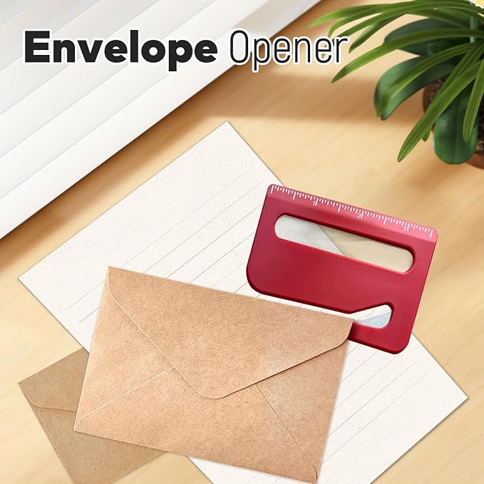 3 Pack Letter Opener Envelope Slitter, Credit Card Sized Mail Opener with Hidden Blade, Built in Ruler & Magnifier, Slim Envelope Cutter for Home Office Travel | Lightweight; safe; comes with a ruler and magnifying glass; smooth, comfortable surface; e...