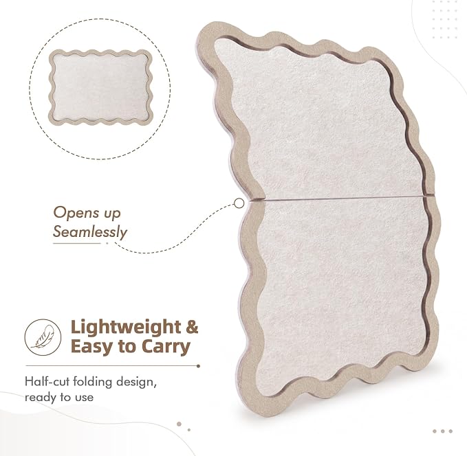 VABAMNA Scalloped Felt Bulletin Board 24"x18", Felt Cork Board Alternative for Wall, Foldable Picture Self-Adhesive Boards with Pins Hooks, Vision Boards for Photo Display School Home Office, Oatmeal