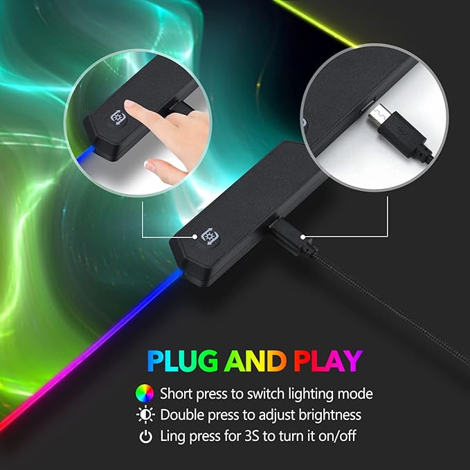 AIMSA Large Gaming Mouse Pad RGB, Keyboard Led Mousepad Extended 35.4 x 15.8 inch Non-Slip Rubber Base with 14 Lighting Modes, Big Desk Mat Waterproof, Cool Aurora