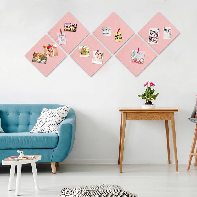 Cork Board Alternative 28" x 19", 6 Pack Felt Bulletin Boards, Pin Board | Includes Pushpins & 35 Safe Removable Adhesive Tabs, High-Density, Notice Boards for Walls Office Home Decor - Pink