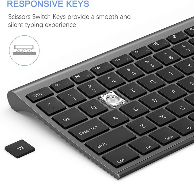 Vssoplor Wireless Keyboard and Mouse, Rechargeable Ultra Slim, Dark Gray | Quiet Full-Size Keyboard and Mouse Combo Set, for Laptop, PC, Notebook, Desktop, 2.4GHz Stable Connection, for Office/Home