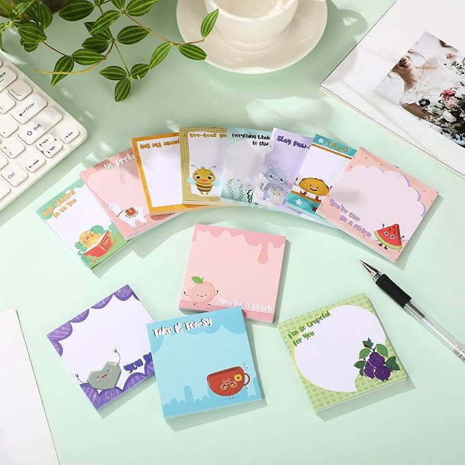 12 Pcs Fun Inspirational Sticky Notes 3 x 3 Inch Motivational Notepads Cute Post Positive Appreciation Sticky Notes Positive Gifts for Teacher Nurse Coworkers Studying Supplies(Vivid Style)