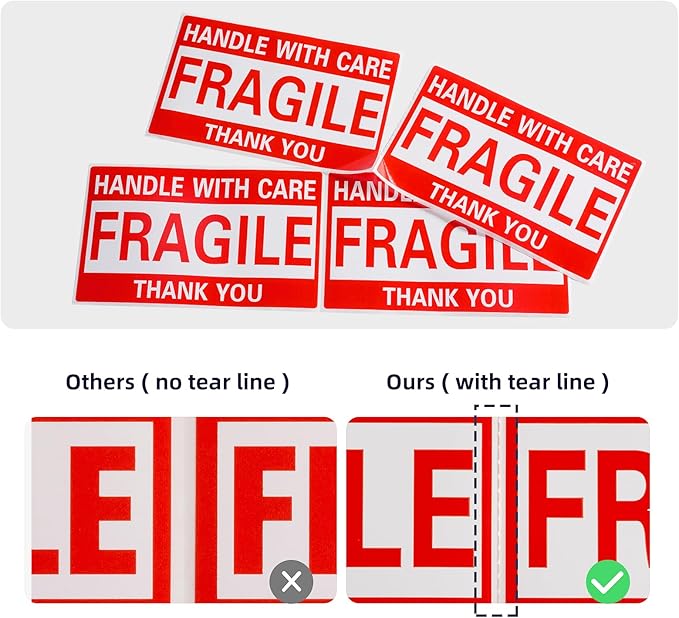 3 x 5 Inch Fragile Stickers Handle with Care 500 Permanent Adhesive Fragile Stickers for Shipping Moving Glass Commercial Grade Fragile Labels (1 Roll, 500 Labels)