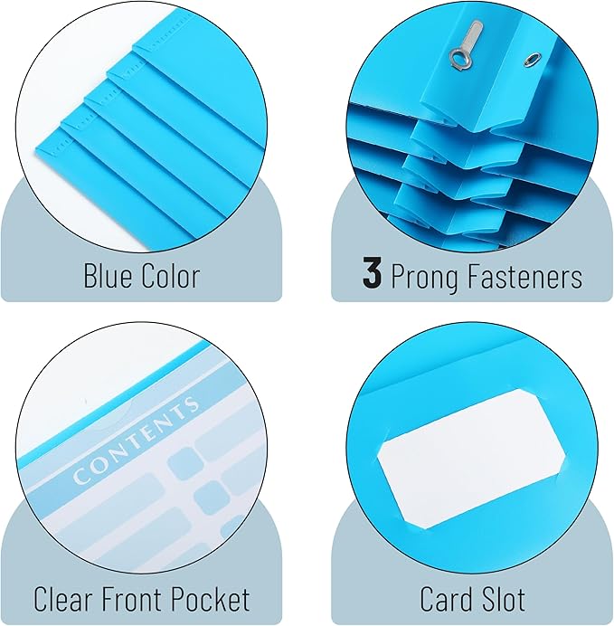 Mr. Pen- Plastic Folders with Pockets and Prongs, 24 Pack, Letter Size, Blue, Flexible Plastic Folders with Prongs, Clear Front Pocket and Card Slot