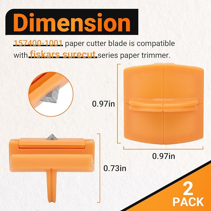 157400-1001 TripleTrack Blade for Fiskars SureCut & Precision Paper Trimmer | Paper Cutter Titanium Blade Style I for Fiskars Portable Craft Paper Trimmer, Orange Paper Cutting Replacement Blade, 2 PCS