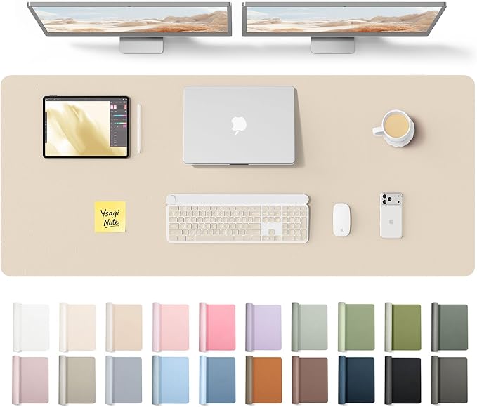 YSAGi Leather Desk Pad Protector, Office Desk Mat, Large Mouse Pad, Non-Slip PU Leather Desk Blotter, Laptop Desk Pad, Waterproof Desk Writing Pad for Office and Home (Eggshell,55" x 17.2")
