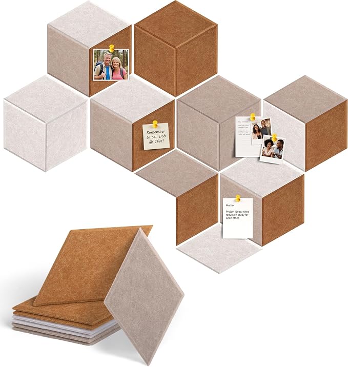 24 Pack Rhombus Felt Bulletin Board Tiles, Mocha Mist | Cork Board Alternative for Walls Decor with 72 Adhesive Tabs, Felt Pin Board for Classroom Home Office Vision Board