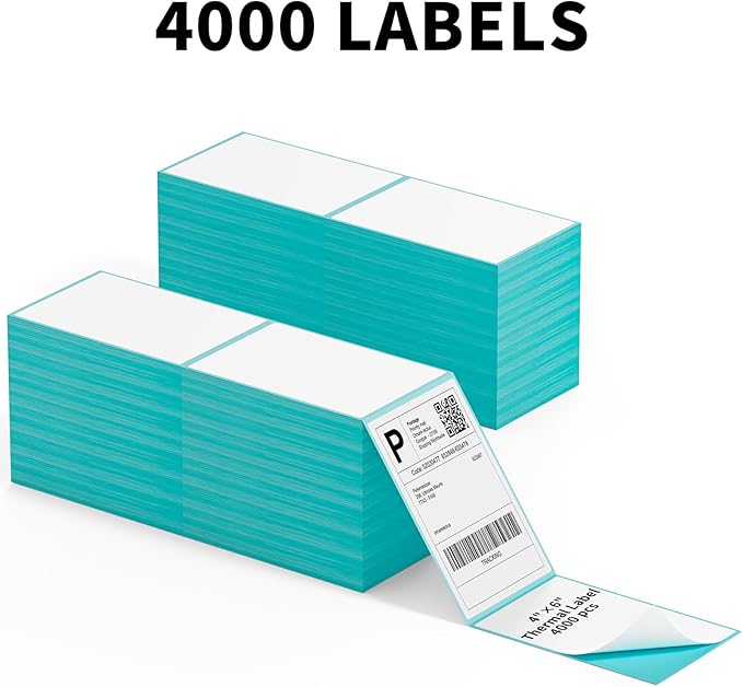 MFLABEL 4x6 Direct Thermal Labels (4000 Labels) 4" x 6" Perforated Shipping Labels Compatible with Zebra Printers Fanfold Thermal Label Stickers for Shipping Packages - 4 Stacks Blue Labels
