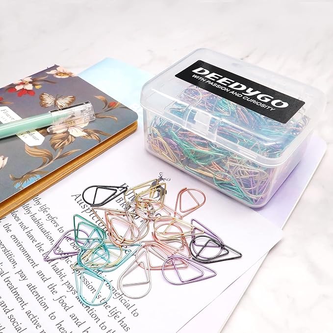 DEEDYGO 250 Pieces Multicolor Paper Clips Cute Drop-Shaped Stainless Steel Teardrop Paper Clips for Office School Supplies Wedding Scrapbooking Crafts Bookmarks Women Planners (1 inch)