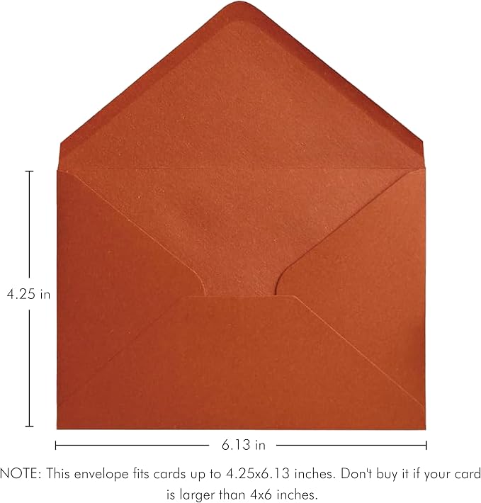 PONATIA 50 Pack A4 Envelopes, 4.33 x 6.3 Inches Burnt Orange Envelopes Perfect for Gift Cards, Wedding Details Cards, Thank You Cards and any 4x6" Inner Sheets