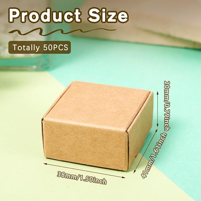 Craftdady 50pc 1.6x1.5x0.8 Inch Soap Shipping Box Small Brown Aircraft Box | Small Paper Jewellery Gift Boxes Square Soap Box Shipping Box Corrugated Paper Boxes for Jewelry Small Business Packing