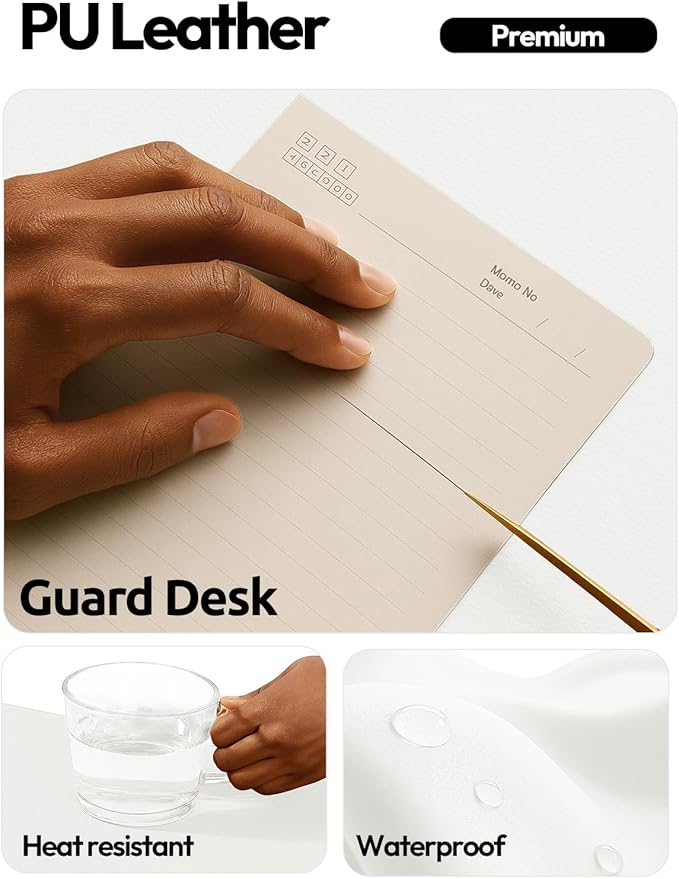 YSAGi Leather Desk Protector, Office Mat, Large Mouse Mat, Non-Slip PU Leather Blotter, Laptop Desk Pad, Waterproof Writing Pad for Office and Home (White, 47.2" x 23.6")