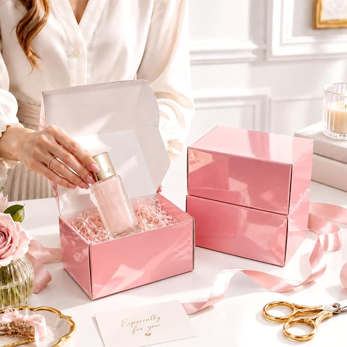 9x6x4 in Shipping Boxes for Small Business 30 Pack, Cute Pink Corrugated Mailer Boxes Bulk