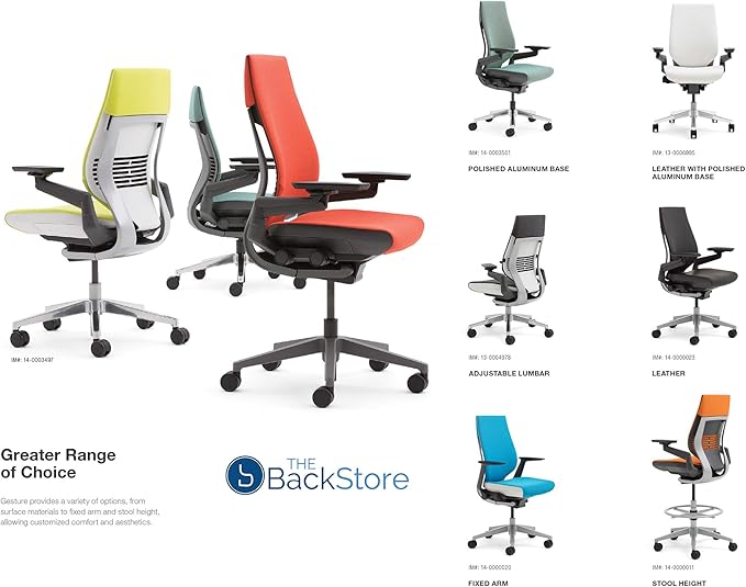 Steelcase Gesture Office Desk Chair with Headrest in Elmosoft Genuine Midnight Blue L111 Leather Plus Lumbar Support Low Black Frame