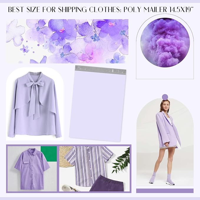 Metronic Poly Mailers 10x13 50 Pack, Small Durable Self Seal Shipping Bags | Waterproof Weather-resistant Tear-resistant Mailing Envelopes, Packaging Bags for Clothing, Small Business, Lilac Purple.