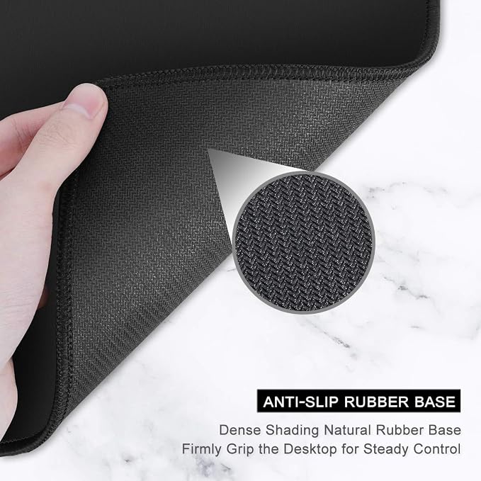 Auhoahsil Large Gaming Mouse Pad, Marble Theme XXL 35.4 x 15.7 in Desk Pad Stitched Non-Slip Rubber Long Computer Mousepad Thin Extended Full Size Desk Mat for Desktop, Laptop, Wireless Mice, White