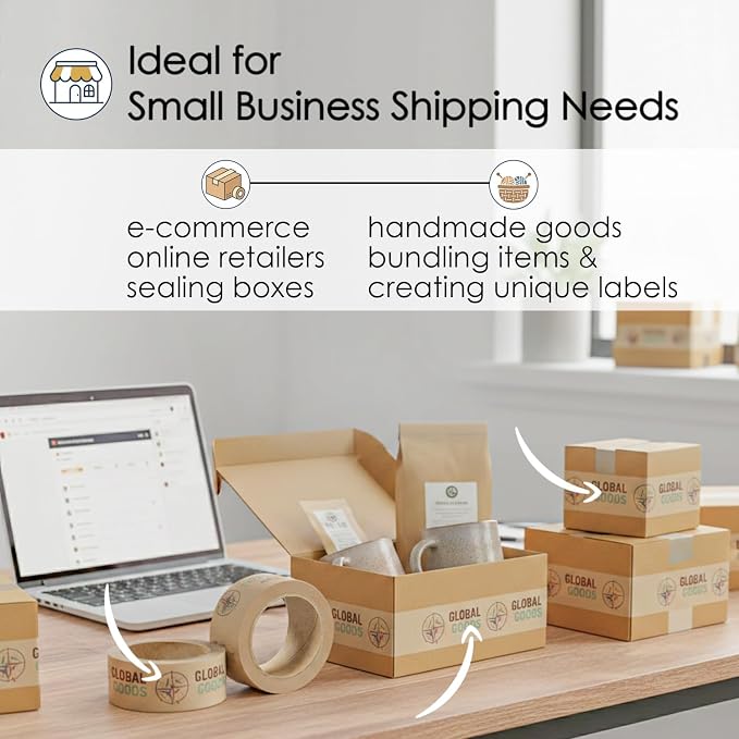 COACO Custom Packaging Tape for Small Business Shipping | Personalized Logo & Design, Water Activated, Reinforced Gummed Kraft Paper Base, Strong, Eco-Friendly Seal for Branded Boxes, Kraft (50')
