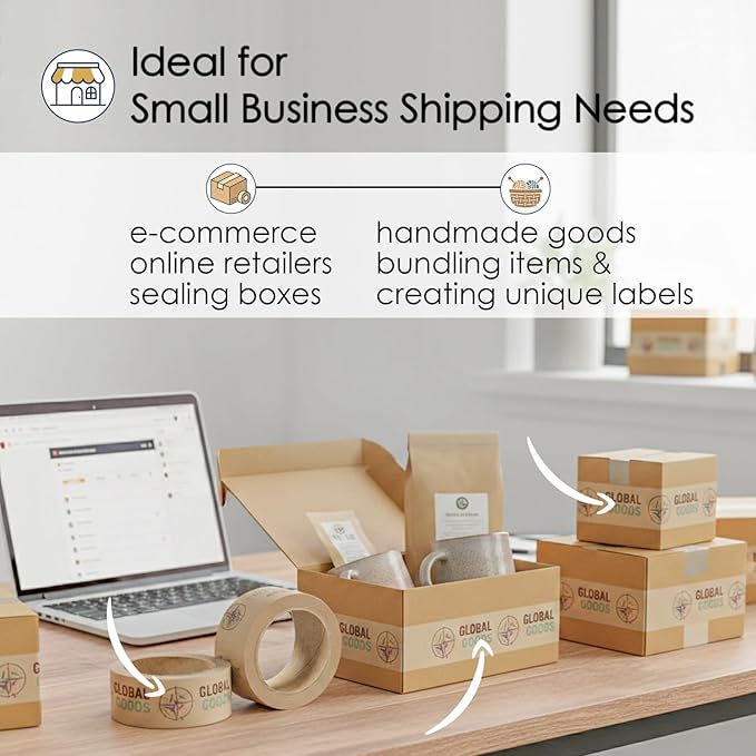 COACO Custom Logo Shipping Tape, Eco-Friendly Custom Water Activated Tape | Reinforced Gummed Paper, Strong Seal Packing Tape for Small Business Branding, White (50')