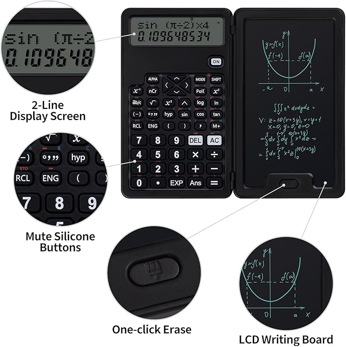 Scientific Calculators for Students, Office Desktop Calculators, 240 Computing Functions, Small Calculator with Notepad, Ideal for Middle High School Students and Teachers (Black)