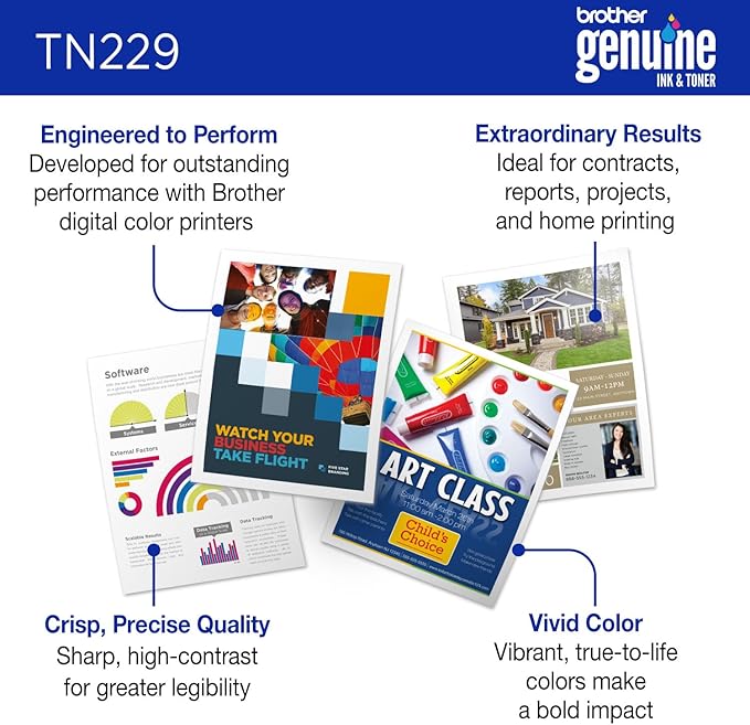 Brother Genuine TN229BK Black Standard Yield Printer Toner Cartridge - Print up to 1,500 Pages(1)