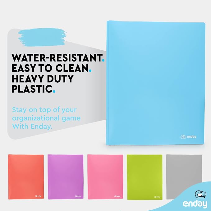 Plastic Folders With Pockets And Prongs Blue - Two Pocket Folder With Brads - 3 prong Folders With Pockets For Letter Size Sheets, Also Available in Purple, Green, Red, Pink, and Grey, 24 Pc –by Enday