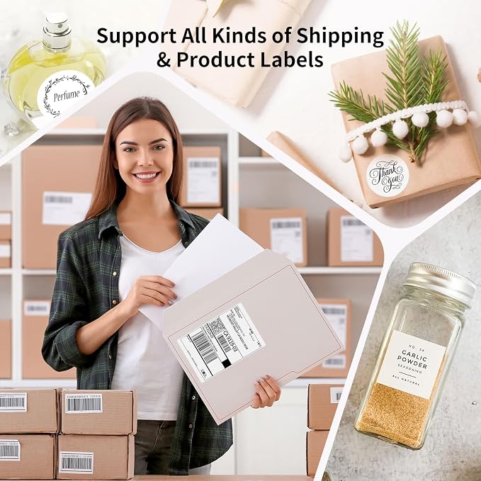 Gloryang Bluetooth Thermal Shipping Label Printer, 4X6 Inkless Label Machine for iOS, Android, Laptop, Wireless Printer for Small Business, Compatible with Amazon, UPS, Shopify, White