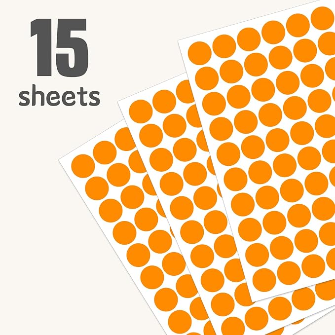 1" Orange Dot Stickers 1050 PCS Circle Round Color Coding Label | Used for manual labor in kindergartens, garage yard price sales, organizing activity color groups,marking spice bottles