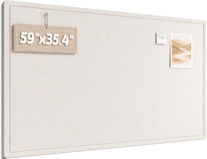 Fluxynara 59" x 35.4" Large Bulletin Board, Oatmeal | Cork Board Alternative with 24 Removable Adhesive Tabs, Foldable Felt Pin Board for Home, Office, Classroom & Dorm