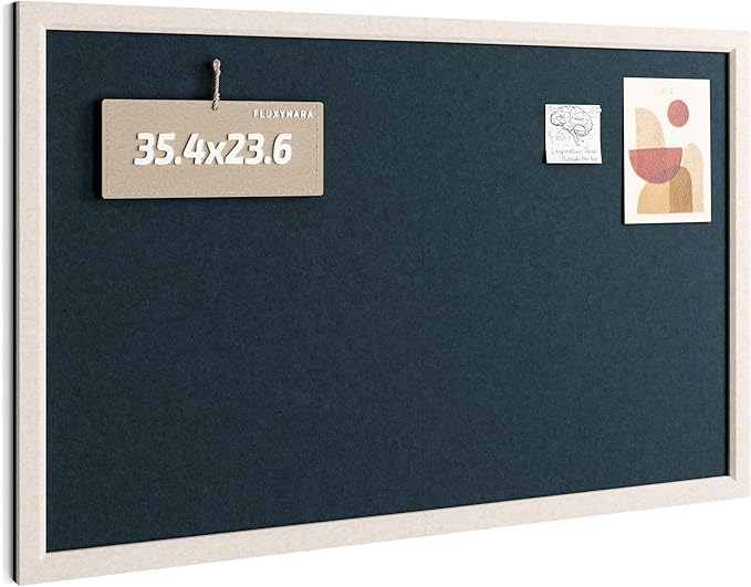 Fluxynara 35.4" x 23.6" Felt Frame Bulletin Board, Carbon Blue | Cork Board Alternative with 24 Removable Adhesive Tabs, Foldable Pin Board for Wall, Home, Office, Classroom & Dorm