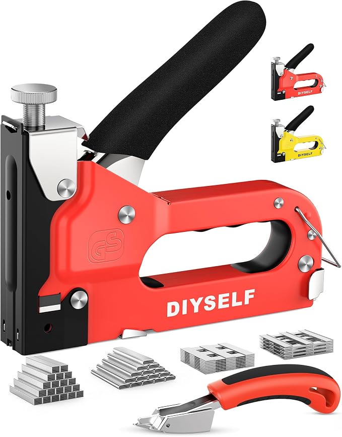 DIYSELF 4-in-1 Stapler Heavy Duty, Staple Gun with 4000 Staples and Remover | Staple gun for wood, fabric, wire, furniture, crafts, manual adjustable power upholstery stapler, grapadora para Madera