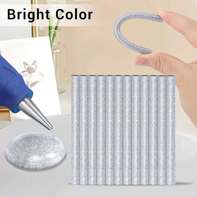 Manarty Glitter Silver Hot Glue Stick, 48 PCS 0.27" Dia x 4" Long Mini Hot Melt Glue Sticks Colored, Adhesive EVA Glue Sticks Standard for Sealing Repairing DIY Art Handmade Car Craft Decoration