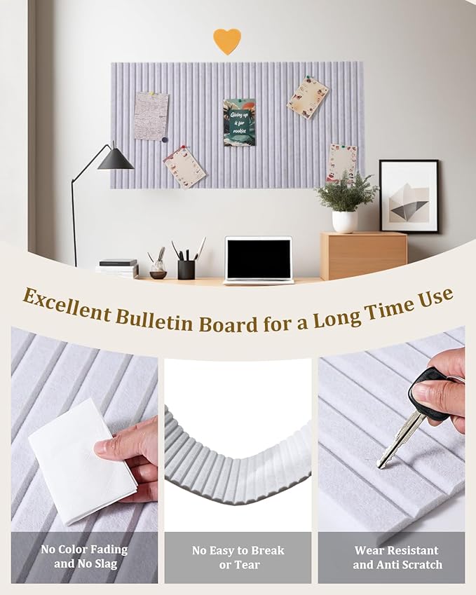 24 x 16 inches Large Bulletin Board, Decorative Felt Pin Board, 0.35“ Thick Foldable Photo Display Board with Self-Adhesive Tape, Vision Board for School Home Kitchen Office Walls - Camel