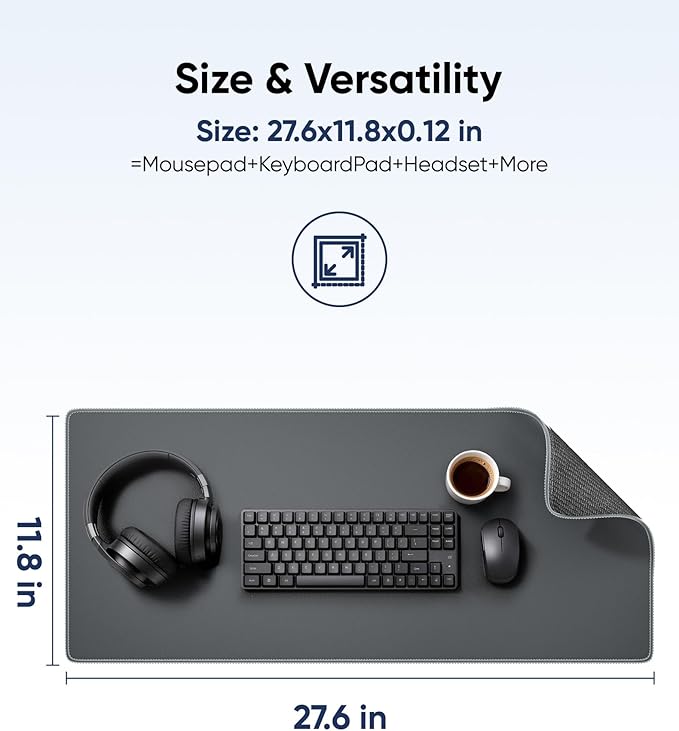 Waterproof Large Gaming Mouse Pad with Durable Stitched Edges, Non-Slip Rubber Base, Grainy Jacquard Mouse Mat Desk Pad for Home Office Gaming, 27.6"x11.8"x0.12", Matte Gray