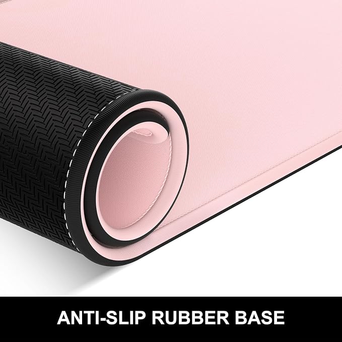 Hsurbtra Desk Pad, 32" x 16" Premium-Textured Desk Mat, Stitched Edge Anti-Slip Waterproof Rubber Mouse Pad, L Extended Computer Mat for Office Gaming Laptop Keyboard Pink