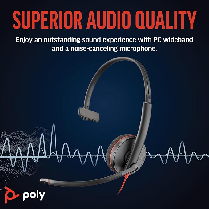 Poly Blackwire 3210 Wired Headset (Plantronics) - Noise-Canceling Mic - Single-Ear Design - Connect to PC/Mac via USB-C or USB-A - Works w/Teams, Zoom - Amazon Exclusive