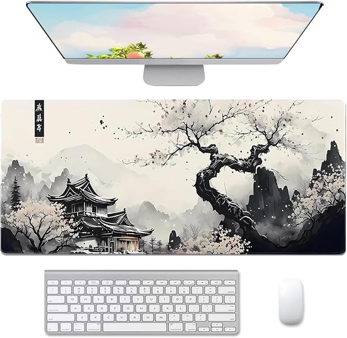 Large Mouse Pad Set, Japanese Extended Mouse Pad Black Desk Pad Easy Typing for Typing Office Game 35.4 x15.7 in - Japanese Scenery