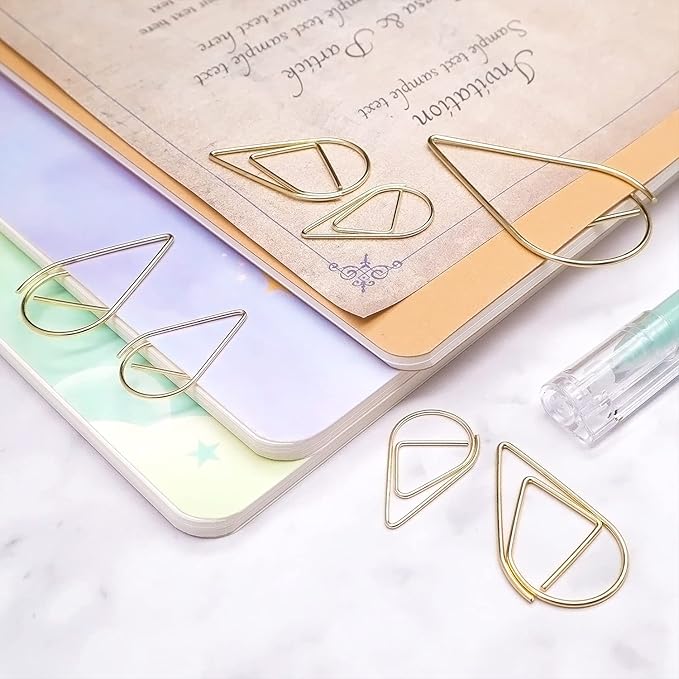 DEEDYGO 250 Pieces Gold Cute Paper Clips Teardrop Stainless Steel Drop-Shaped Paper Clips for Office School Supplies Wedding Invitations Crafts Scrapbooking Bookmarks Women Planners (1 inch)