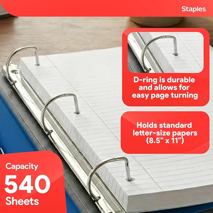 Staples Better Binder 2-Inch 3-Ring Binder, Blue – Heavy-Duty Binder for School & Office Organization