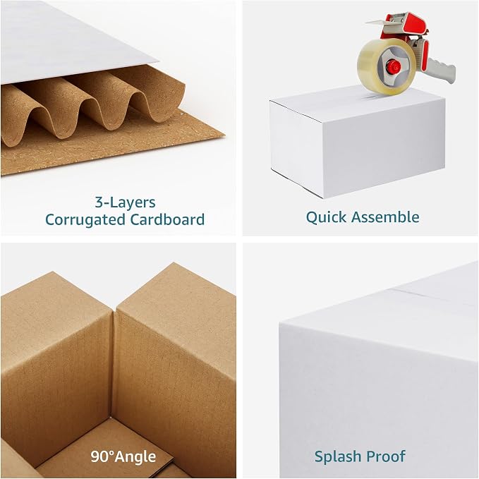 Small Shipping Boxes 10x7x5 Set of 6 | White Corrugated Cardboard, Box for Packaging Small Business Mailing Moving Gifts Wrap, Easy Assemble