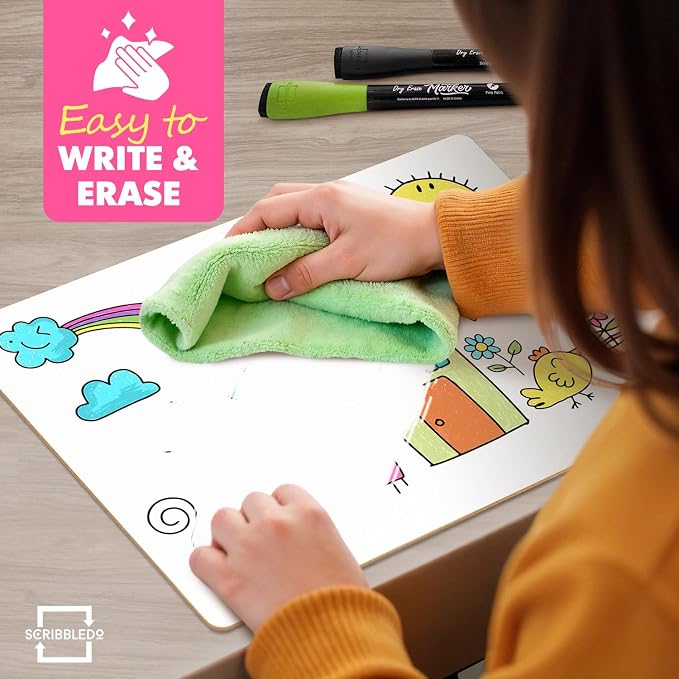 Scribbledo 10 Pack Small Lined Dry Erase Boards, 9x12 Double Sided | Easy to Clean Classroom Set, Portable and Lightweight, Bulk Homeschool Teacher Supply, Budget Friendly, Handwriting Practice