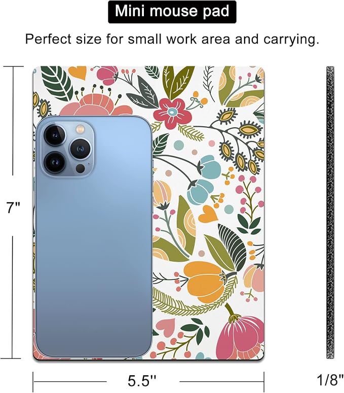 Small Mouse Pad Cute, Mini Mouse Pads for Wireless Mouse and Laptop, Travel Mousepads with Designs - Abstract Floral, Portable Mousepad with Non-Slip Rubber Base - 5.5 x 7 Inch